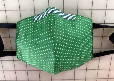 Mask - Green with white polka dot, with green and white stripe trim.
